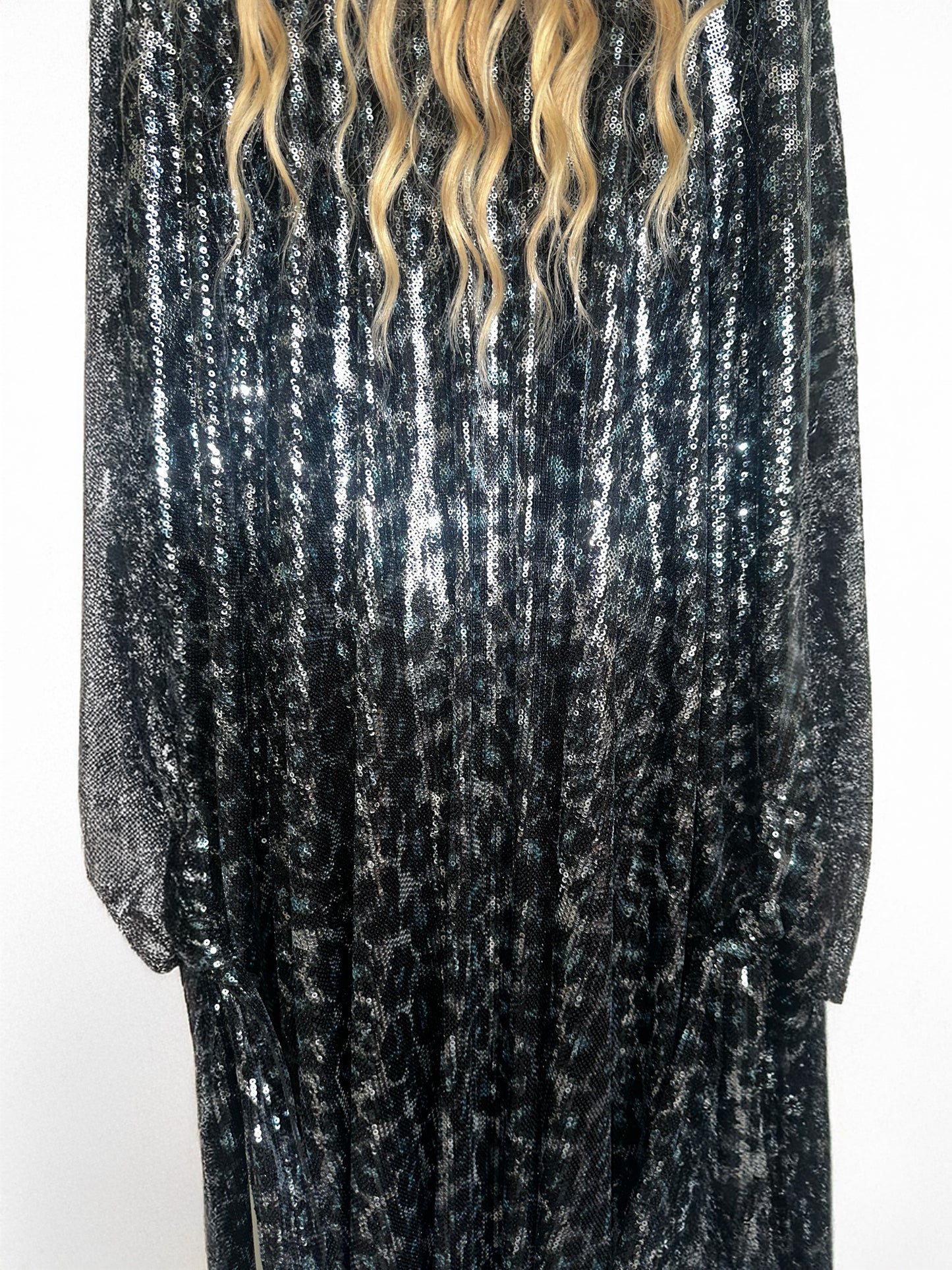 Handmade Leopard Blue Silver Sequin Kimono