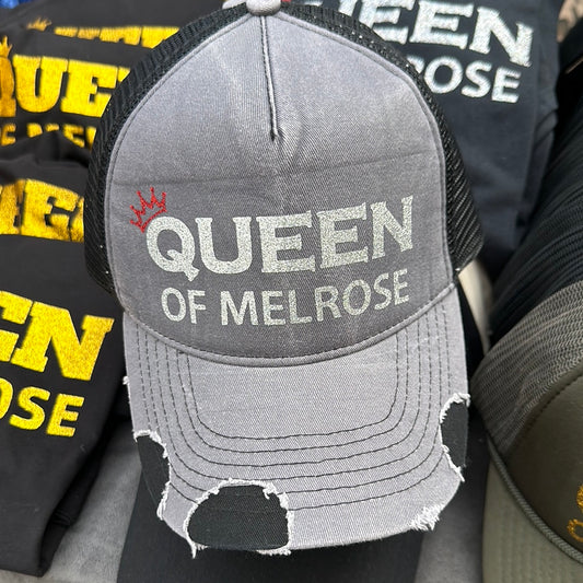 QUEEN OF MELROSE DISTRESSED TRUCKER HAT